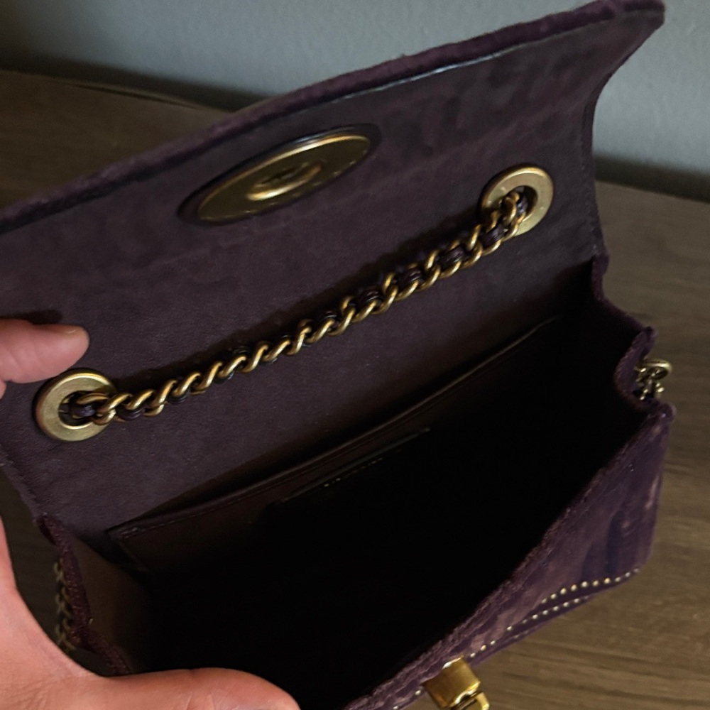Coach Purple Velvet Quilted Crossbody with Gold Chain - Picture 7 of 12